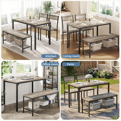 Dining Table Set, Dining Table for 4 with Bench, Kitchen Table, Space-Saving Ideal 4-Person Set for Dining Room Kitchen Apartment Corner Grey 4 Pack