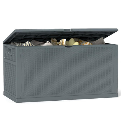 100 Gallon Resin Deck Box Waterproof Outdoor Storage Box and Patio Furniture Side Table for Pool Accessories, Gardening Tools, Outdoor Indoor Cushions, Lockable, UV Resistant