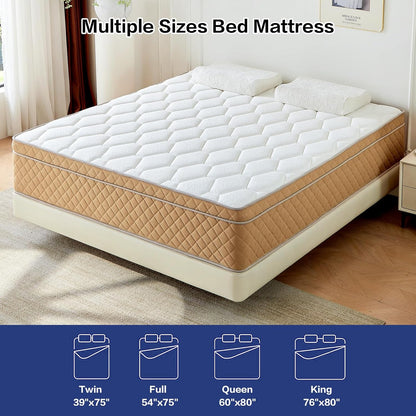 Full Mattress 14 Inch, Medium Firm Hybrid Mattress with Memory Foam, Fiberglass Free, Strengthen Edge Suppor, Certipur-Us Certified Safe Foams & Fabric, Full Size Mattress in a Box