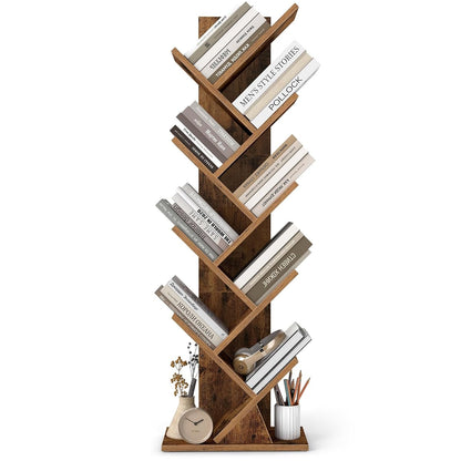 VASAGLE CUSTOS Collection - Tree Bookshelf, Modern Bookcase, Floor Standing Book Shelf, for Bedroom, Living Room, Home Office, 7.9 x 15 x 45.4 Inches, Rustic Brown ULBC609K01