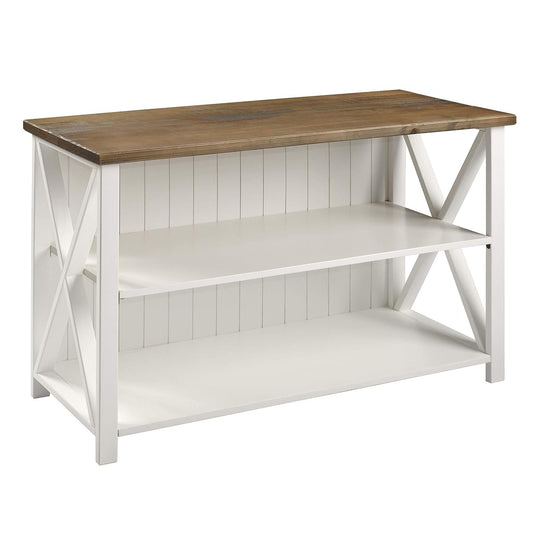 2 Tier Modern Farmhouse Wood Bookcase Bookshelf Storage Home Office Storage Cabinet, 52 Inch, White