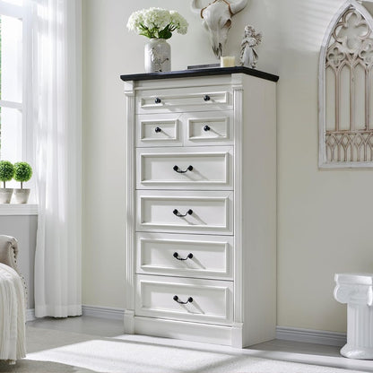 Farmhouse 57" Tall 7 Drawers Dresser for Bedroom, Antique White