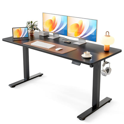 Standing Desk, 55x24 Inches Sit Stand Home Office Desk, Electric Stand up Desk, Adjustable Desk with Splice Board, Black Frame/Black Top