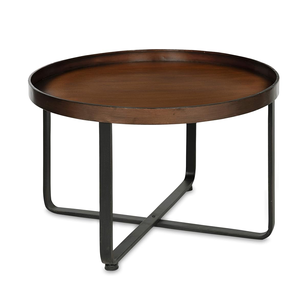 Zabel Modern Round Metal Coffee Table with Criss Cross Base, Bronze and Black