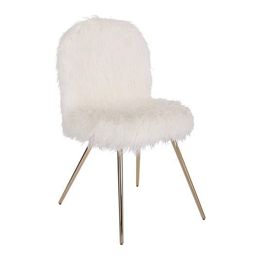 Julia Chic Accent Chair, White Faux Fur and Gold Legs
