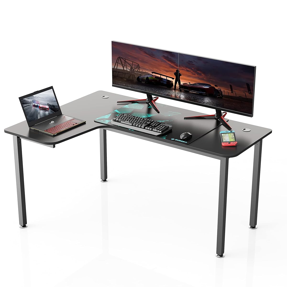 60 Inch Black Corner L Shaped Computer Desk, Home Office Gaming Study Work Writing Table Long Large Sturdy Workstation Simple Modern with Metal Legs, Left Side