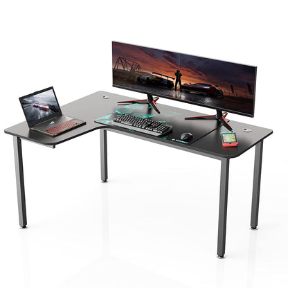60 Inch Black Corner L Shaped Computer Desk, Home Office Gaming Study Work Writing Table Long Large Sturdy Workstation Simple Modern with Metal Legs, Left Side