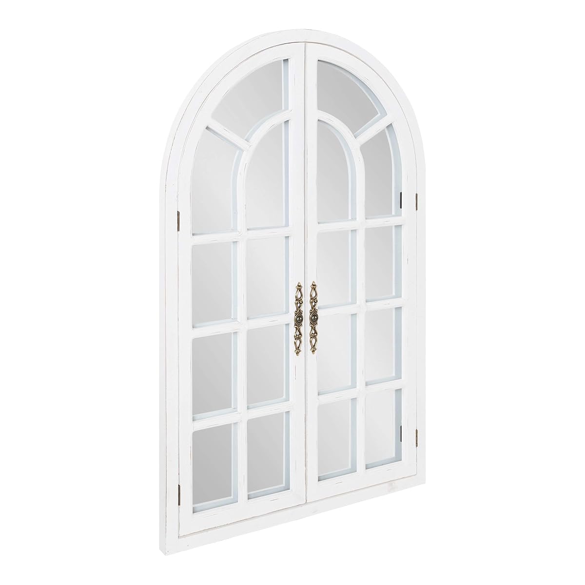 Boldmere Rustic Windowpane Arch Mirror, 28 x 44, Rustic White, Farmhouse Window Mirror for Wall
