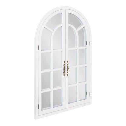 Boldmere Rustic Windowpane Arch Mirror, 28 x 44, Rustic White, Farmhouse Window Mirror for Wall