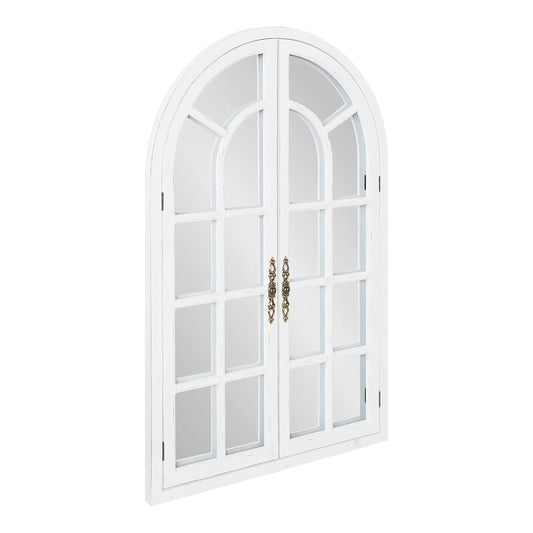 Boldmere Rustic Windowpane Arch Mirror, 28 x 44, Rustic White, Farmhouse Window Mirror for Wall