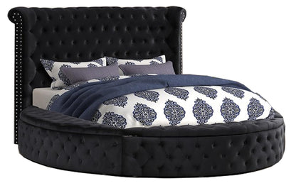 Velvet Tufted Platform Storage Bed, Circle Bed with Button Tufting