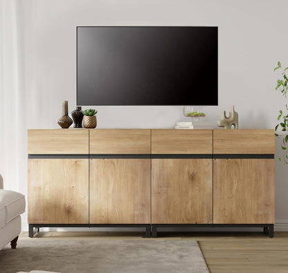 Modern TV Stand for TVs Up to 70 Inch, 2-in-1 Entertainment Center with Adjustable Shelves & Metal Base, Media Console for Living Room or Bedroom, Oak
