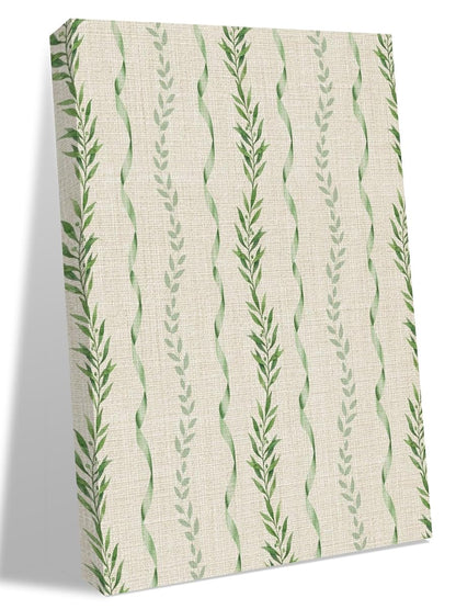 NuYeBiofx Rustic Botanical Leaves on Burlap Canvas Wall Art Prints,40"x28" Framed Picture Artwork Foliage Vines Green Ribbon Printed Canvas Oil Painting for Living Room Bedroom Office,Ready to Hang