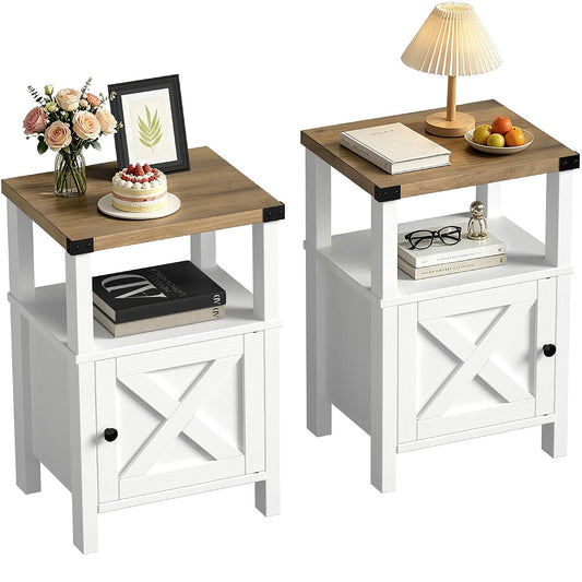 Set of 2 Farmhouse Nightstands, Sofa Side End Table with Storage