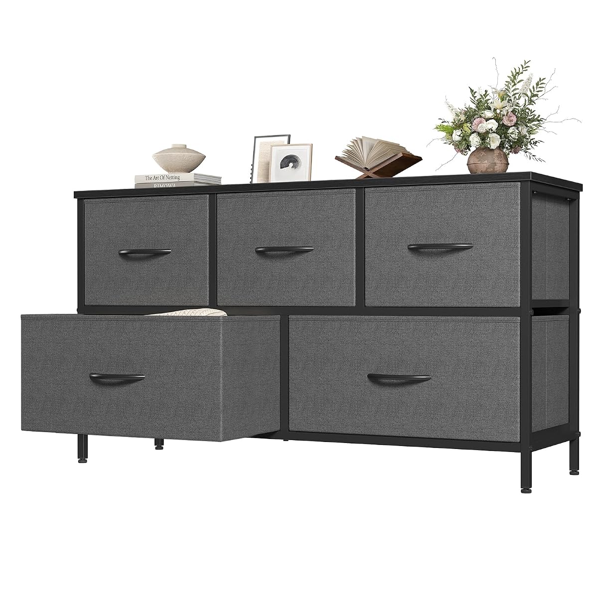 Dresser for Bedroom with 5 Drawers, Wide Chest of Drawers, Grey