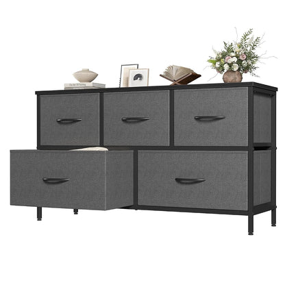 Dresser for Bedroom with 5 Drawers, Wide Chest of Drawers, Grey