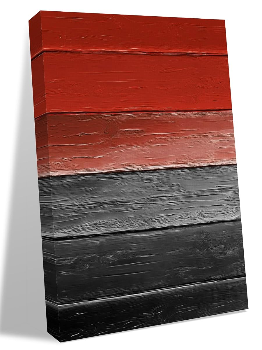 NuYeBiofx Farmhouse Red Black Gradient Wooden Canvas Wall Art Prints,48"x32" Framed Picture Artwork Rustic Ombre Wood Plank Printed Canvas Oil Painting for Living Room Bedroom Office,Ready to Hang