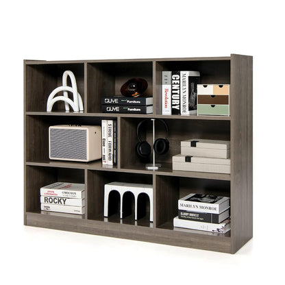 8 Cube Bookcase, Freestanding 3-Tier Open Bookshelf, Grey | Modern Storage Display Cabinet, Wood Cube Storage Organizer for Living Room, Home Office, Kid’s Room