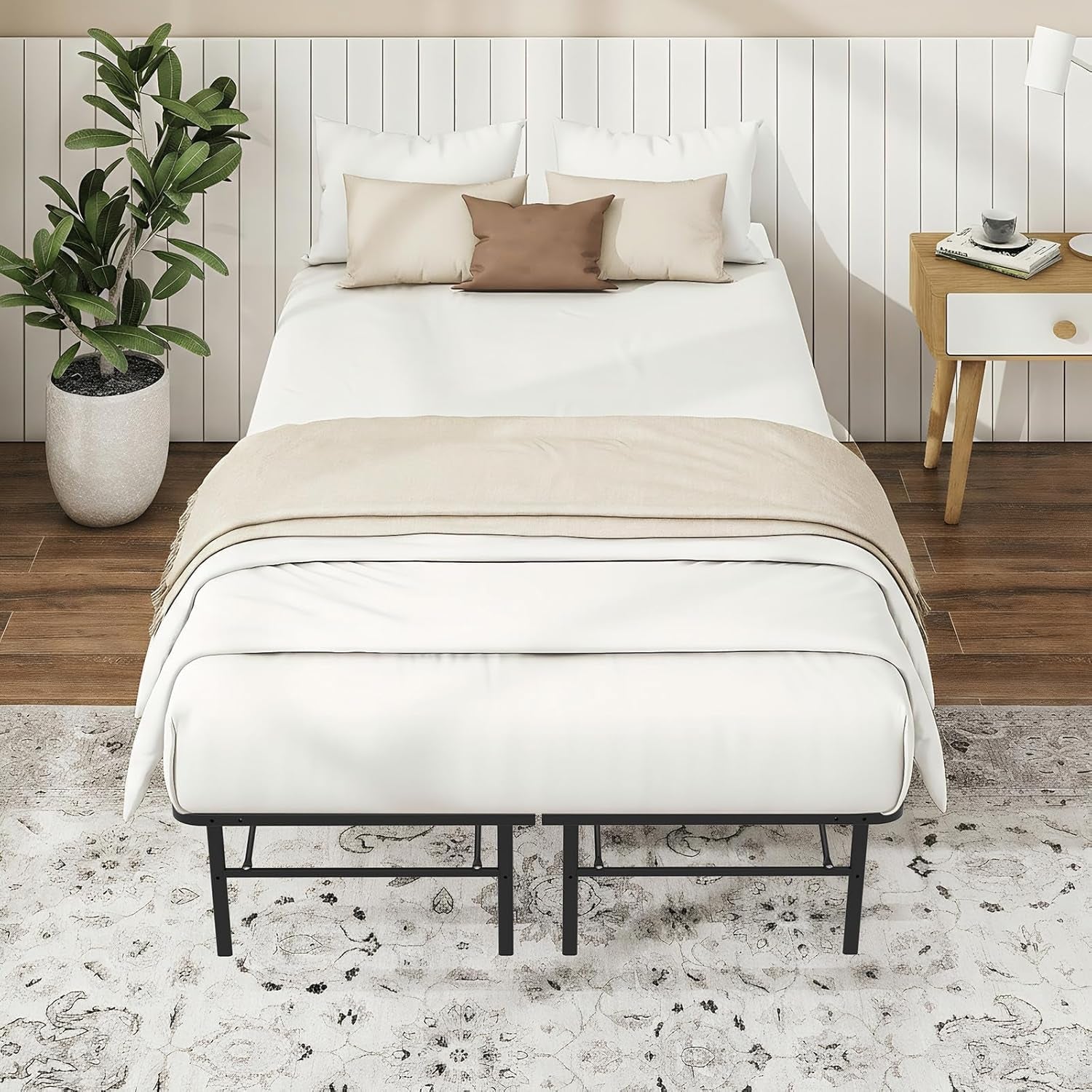 Foldable Full Size Bed Frame，Metal Platform with 14" Underbed Storage, Heavy Duty，Noise Free,Easy Foldable Assembly, No Box Spring Needed,Black