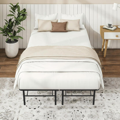 Foldable Full Size Bed Frame，Metal Platform with 14" Underbed Storage, Heavy Duty，Noise Free,Easy Foldable Assembly, No Box Spring Needed,Black