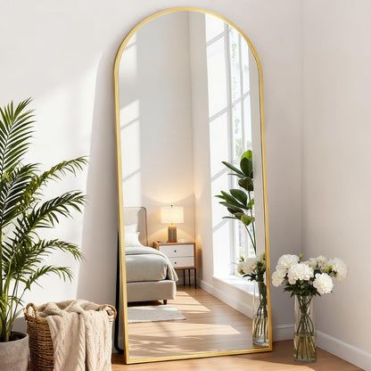 64"x21" Arched Full Length Floor Mirror, Full Body Mirror, Gold