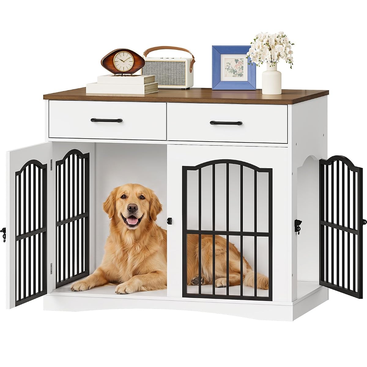 Dog Crate Furniture, 39.4'' Wooden Dog Kennel Indoor with Storage