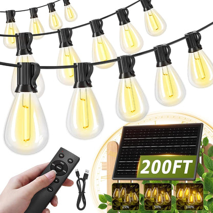 200FT Solar String Lights Outdoor Waterproof 72+2 LED Bulbs