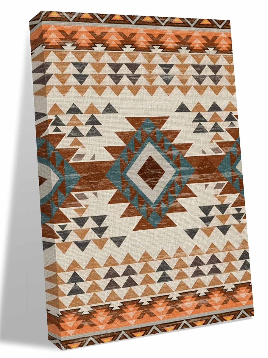 NuYeBiofx Southwestern Ethnic Geometric Art Canvas Wall Art Prints,40"x28" Framed Picture Artwork Rustic Tribal Native Arrows Printed Canvas Oil Painting for Living Room Bedroom Office,Ready to Hang
