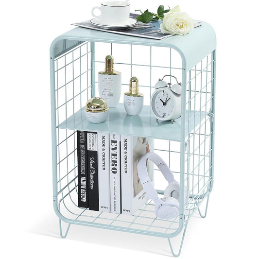 Cute Nightstand,Metal Side Table,3 Tier End Table with Storage,Vintage Bedside Table,Girls Bedroom Furniture,Coffee Table for Living Room,Bedroom,Dorm,Mint Green