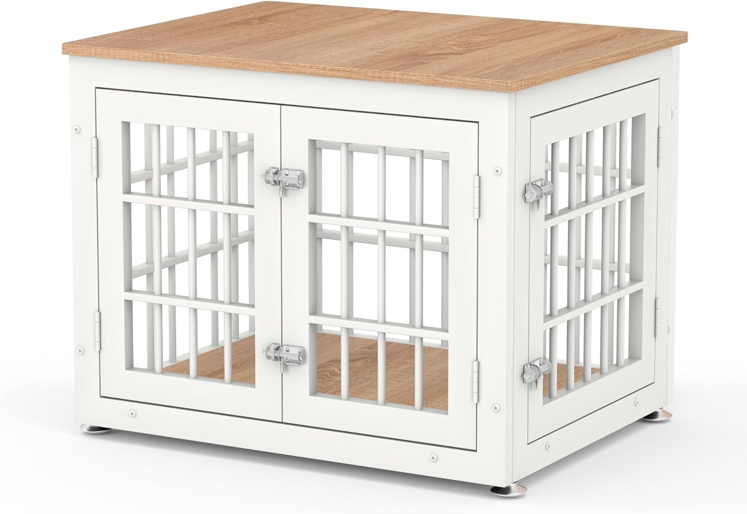 26 Inch Heavy Duty Dog Crate Furniture for Small Dogs, Decorative Pet House End Table, Wooden Cage Kennel Furniture Indoor, White and Natural