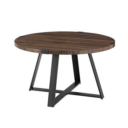 Anastasia Modern Metal Wrap X Base Coffee Table, 30 Inch, Dark Walnut and Black