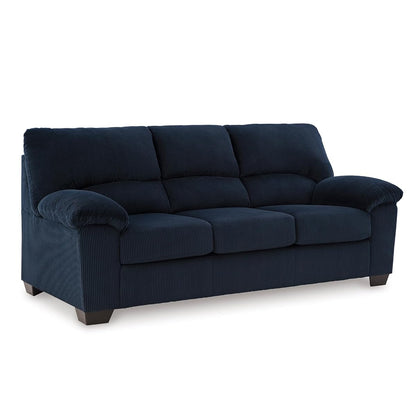 Signature Design by Ashley SimpleJoy Sofa, 83" Navy Blue Contemporary 3-Seater Couch, Soft Polyester Corduroy Fabric with Anti-Sag Platform Foundation, Living Room Furniture