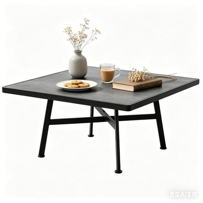 Square Coffee Table, Industrial Center Table for Living Room, Rustic Wood Desktop Storage Shelf with Metal X-Shape Table Leg, Modern Home Furniture