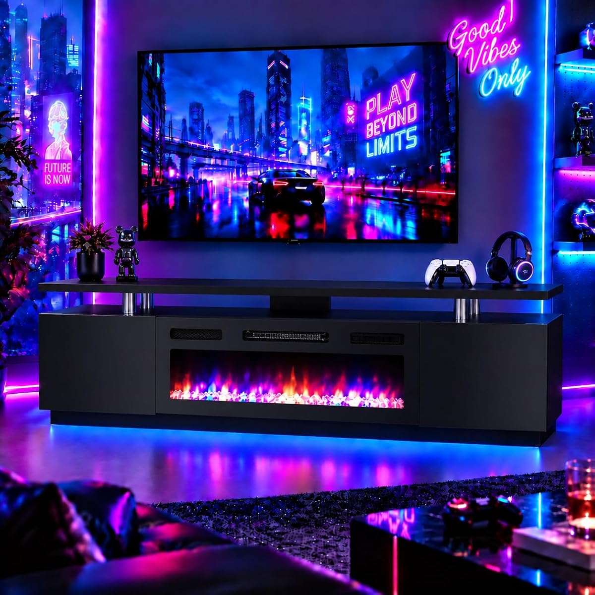 70 Inch Electric Fireplace TV Stand, Entertainment Center