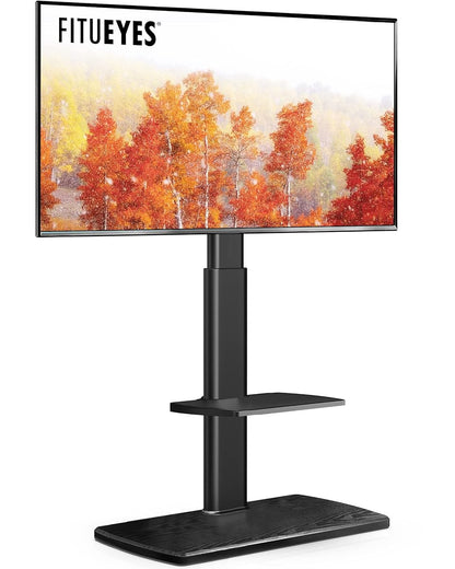 Floor TV Stand for Bedroom, Living Room, Tall Corner TV Stands for TVs 32 37 43 50 55 60 65 75 Inch Swivel TV Mount Stand with Height Adjustable Shelf Upgrade Sturdy Wood Base, Black