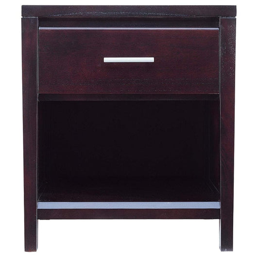Espresso solid wood nightstand with one drawer