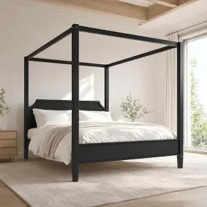 Black Wooden Canopy Bed Frame Queen with Tall Headboard, view 2