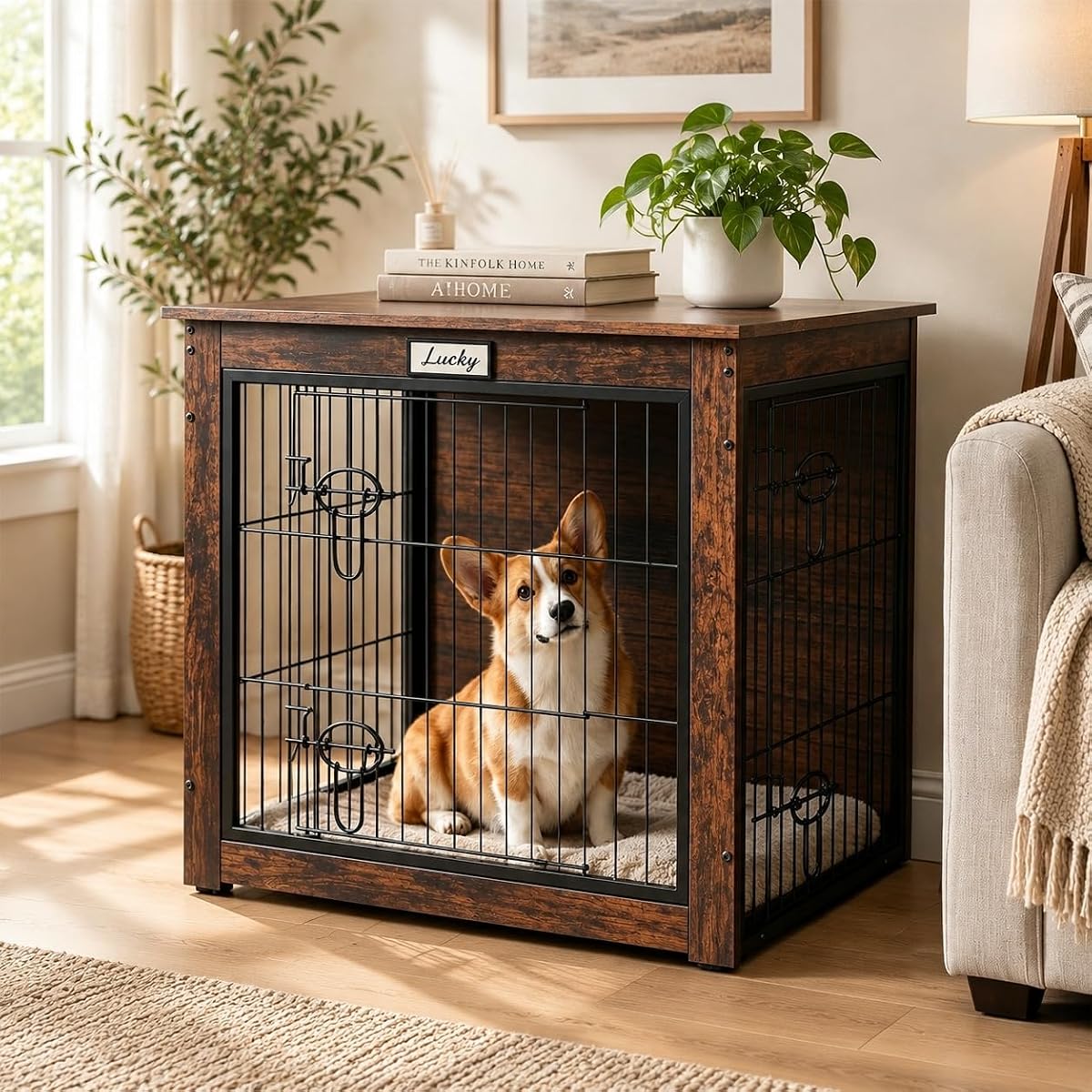 28" Wooden Dog Crate Furniture with Reversible Side Door