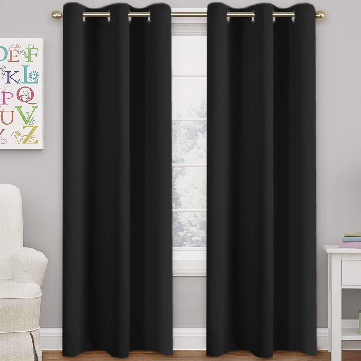 Black Blackout Curtain Blinds Blackout Curtains for Bedroom 84 inches Long Solid Thermal Insulated Window Treatment Blackout Drapes/Draperies for Living Room (2 Panels,42W x 84L,Black)