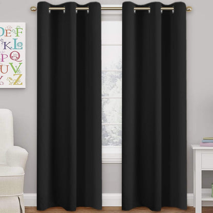 Black Blackout Curtain Blinds Blackout Curtains for Bedroom 84 inches Long Solid Thermal Insulated Window Treatment Blackout Drapes/Draperies for Living Room (2 Panels,42W x 84L,Black)