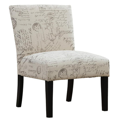 Botticelli Fabric Armless Contemporary Accent Chair, Script Print