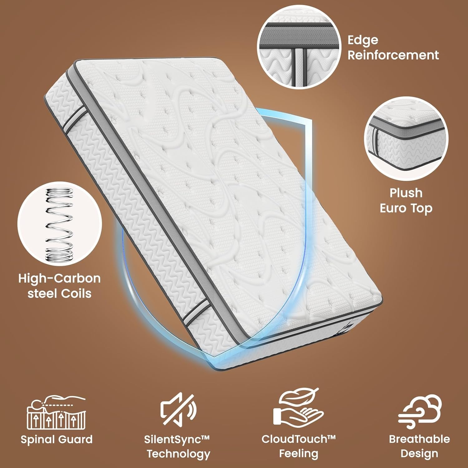 Queen Mattress 12 Inch, 5-Zone Deep Sleep Firm Mattress with Extra Lumbar & Shoulder Support, Hotel Collection Hybrid Mattresses Pain Relief - Fiberglass Free - No Odor - 365 Night Trial