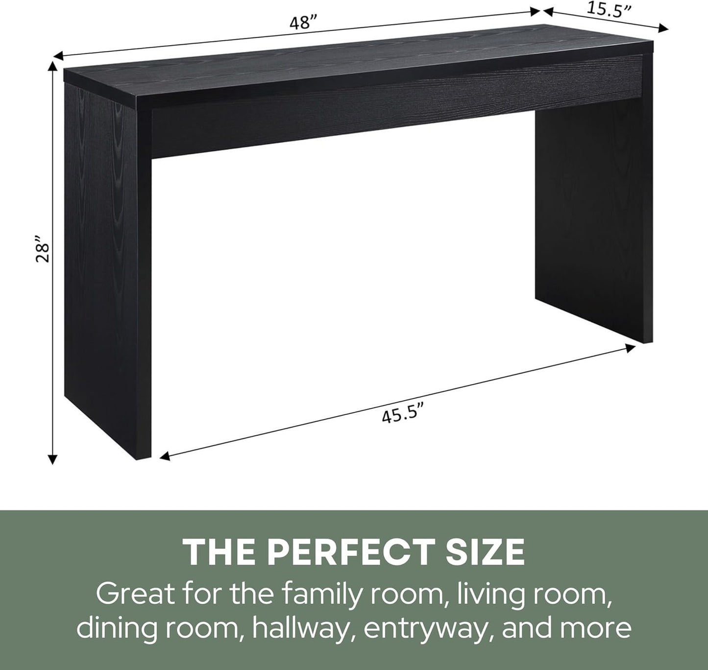 Northfield Hall Console Table 48" - Modern, Minimalist Narrow Sofa Display Accent for Contemporary Living Room, Entryway, or Hallway, Black