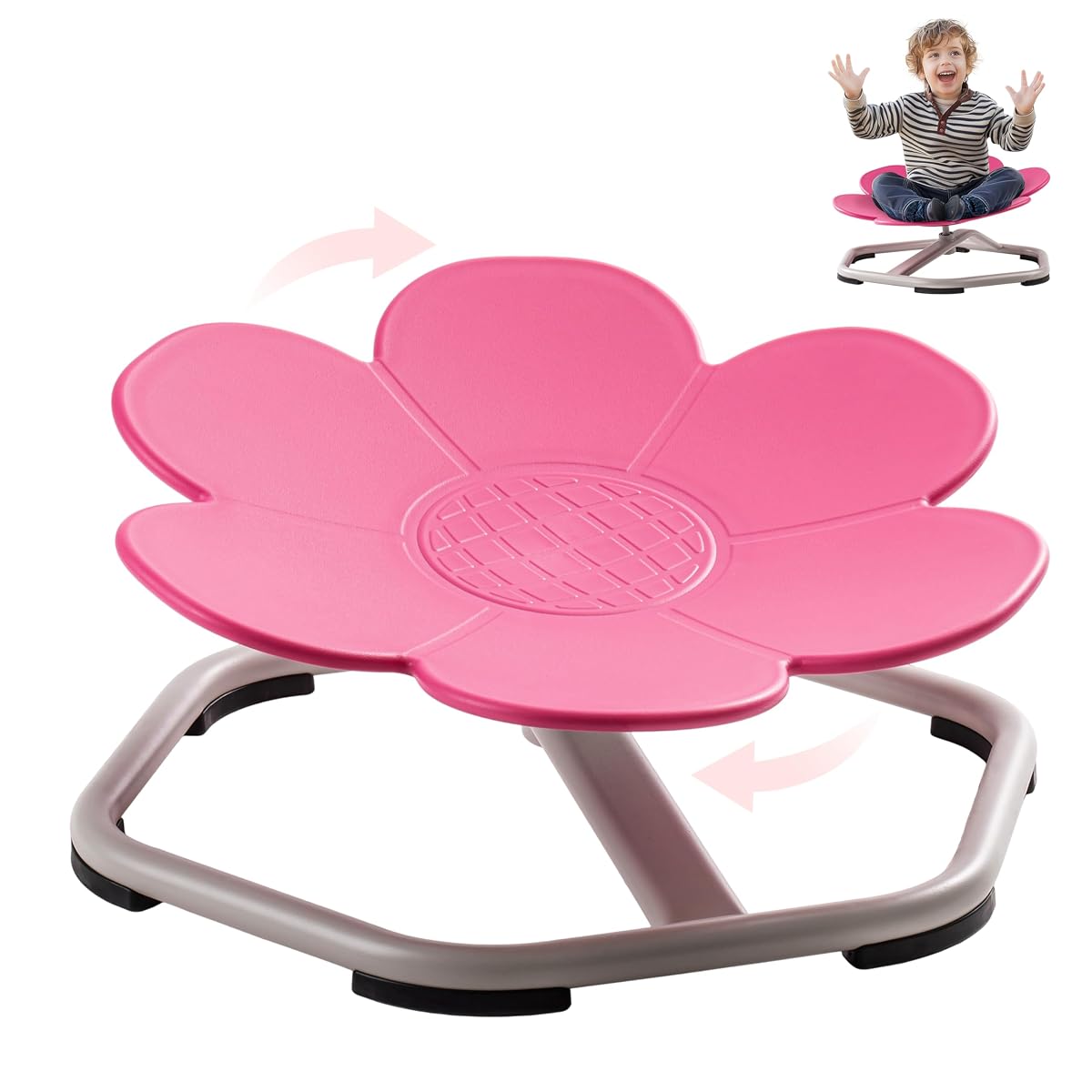 Kids Sensory Swivel Chair, Kids Swivel Chair with Non-Slip Design, Training Body Coordination, Flower Shape Wobble Chair, No Assembly, Pink