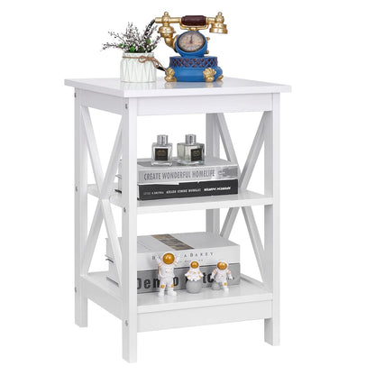 3-Tier End Table with Storage Shelves Versatile X-Design Sofa Side Table for Living Room Bedroom Apartment Small Space, White