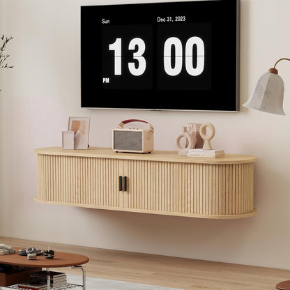 Floating TV Stand, Mid-Century Modern Media Console, Natural
