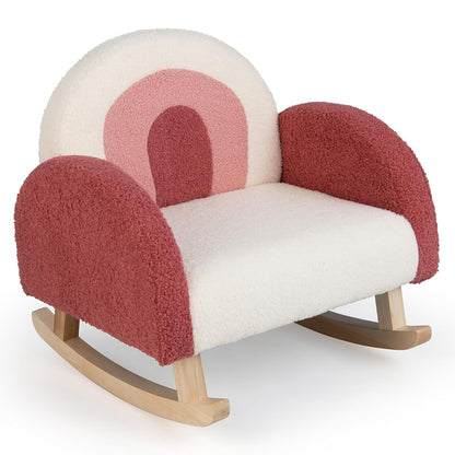 Toddler Rocking Chair, Kids Rocker with Solid Wood Frame & Plush Fabric, Anti-Tipping Design, Toddler Couch for Kids Room, Playroom, Nursery, Bedroom (Red)
