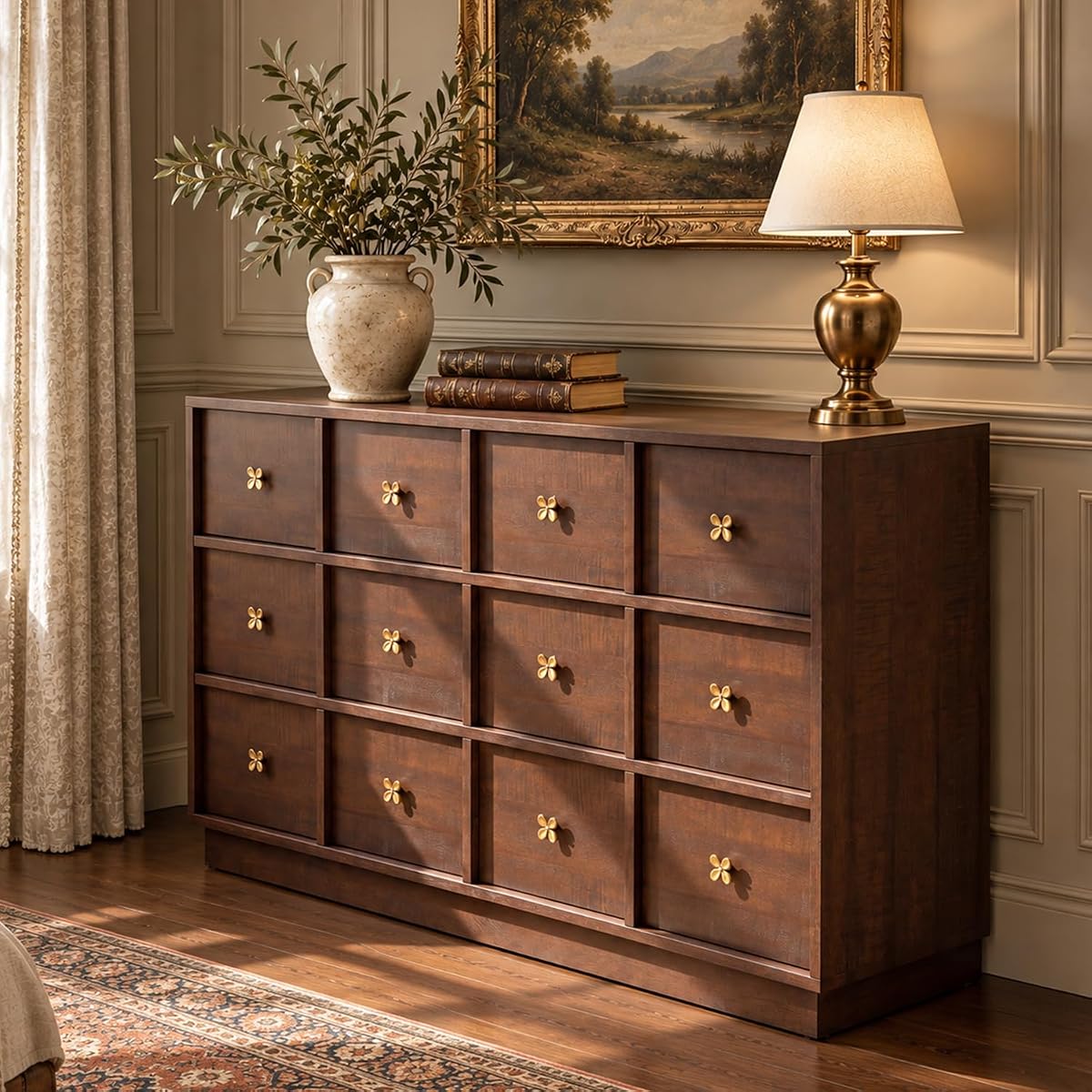 47in Wide Wooden Dresser for Bedroom，6-Drawer Chest of Drawers