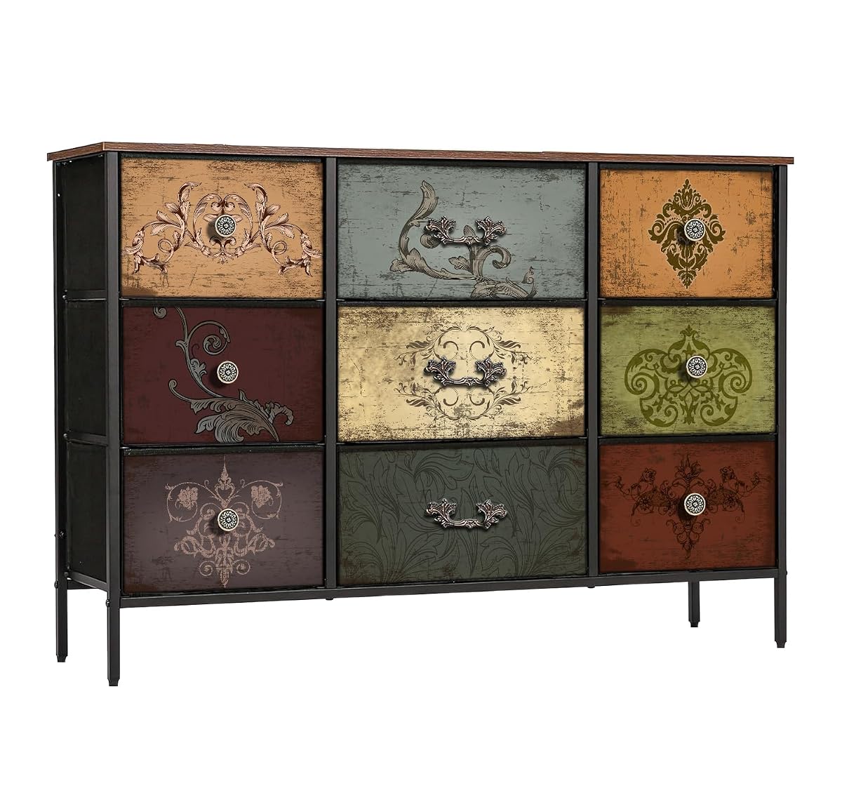 Dresser for Bedroom with 9 Deep Fabric Drawers, Wide TV Stand