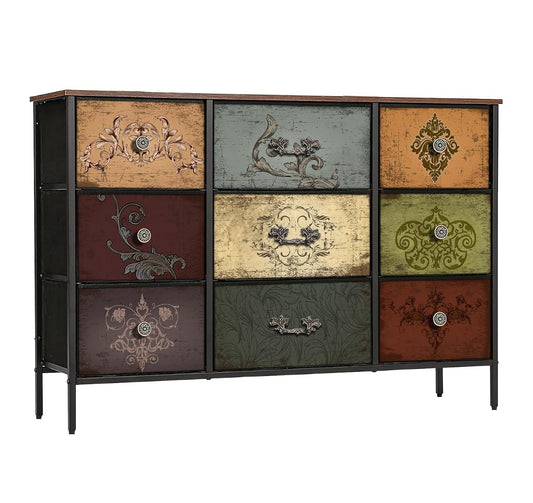 Dresser for Bedroom with 9 Deep Fabric Drawers, Wide TV Stand